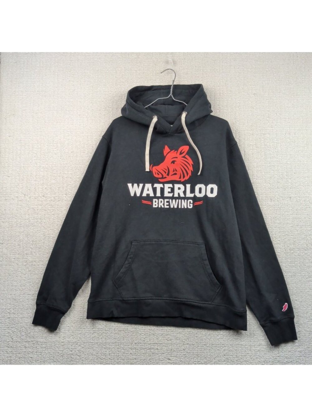 Waterloo Brewing x League Kitchener Ontario Beer Black Hoodie Boar Graphic L